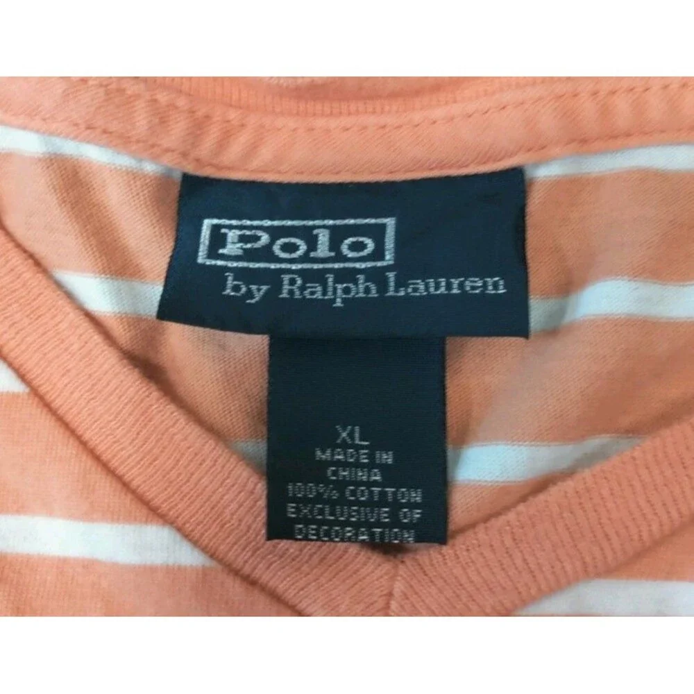 VTG Polo Ralph Lauren Men's T Shirt Size XL Orange White Striped Cotton 90s Logo